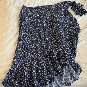 Madewell Navy Floral Midi Wrap Skirt